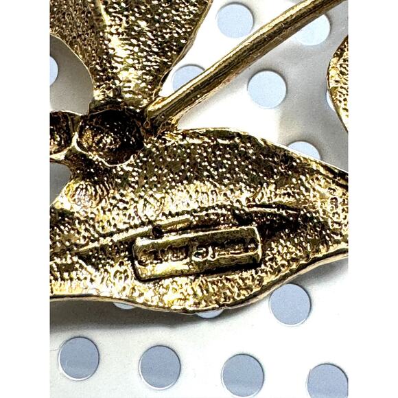 Vintage Porcelain Pink Rose Gold-Tone Floral Brooch - Picture 7 of 7